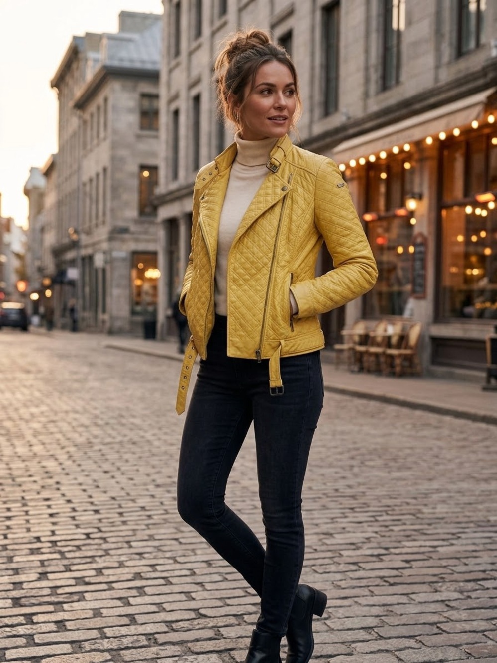 Danier Yellow Quilted Leather Moto Jacket